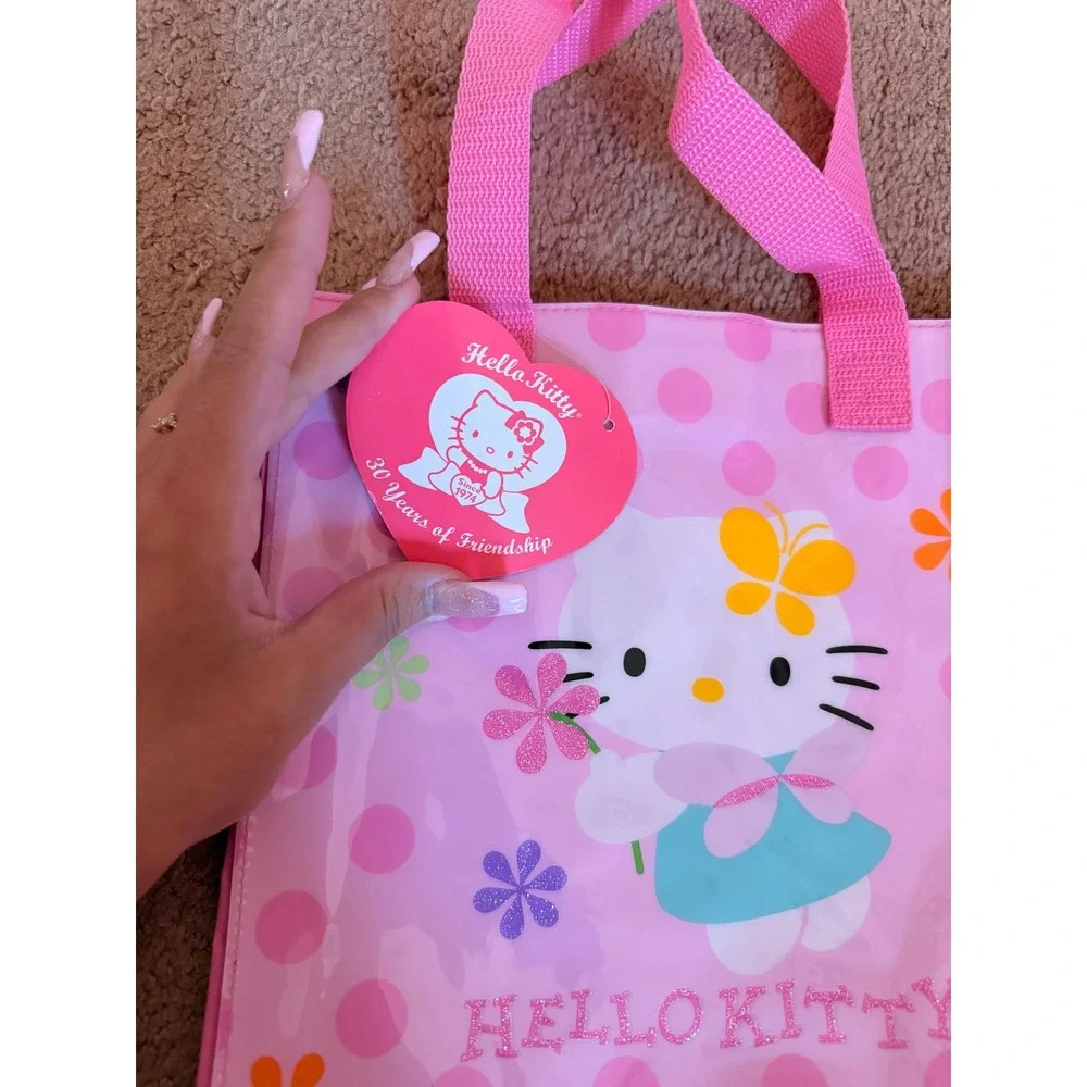 NWT Sanrio Hello Kitty 30th Anniversary Pink Polka Dot Plastic Tote Bag Vintage